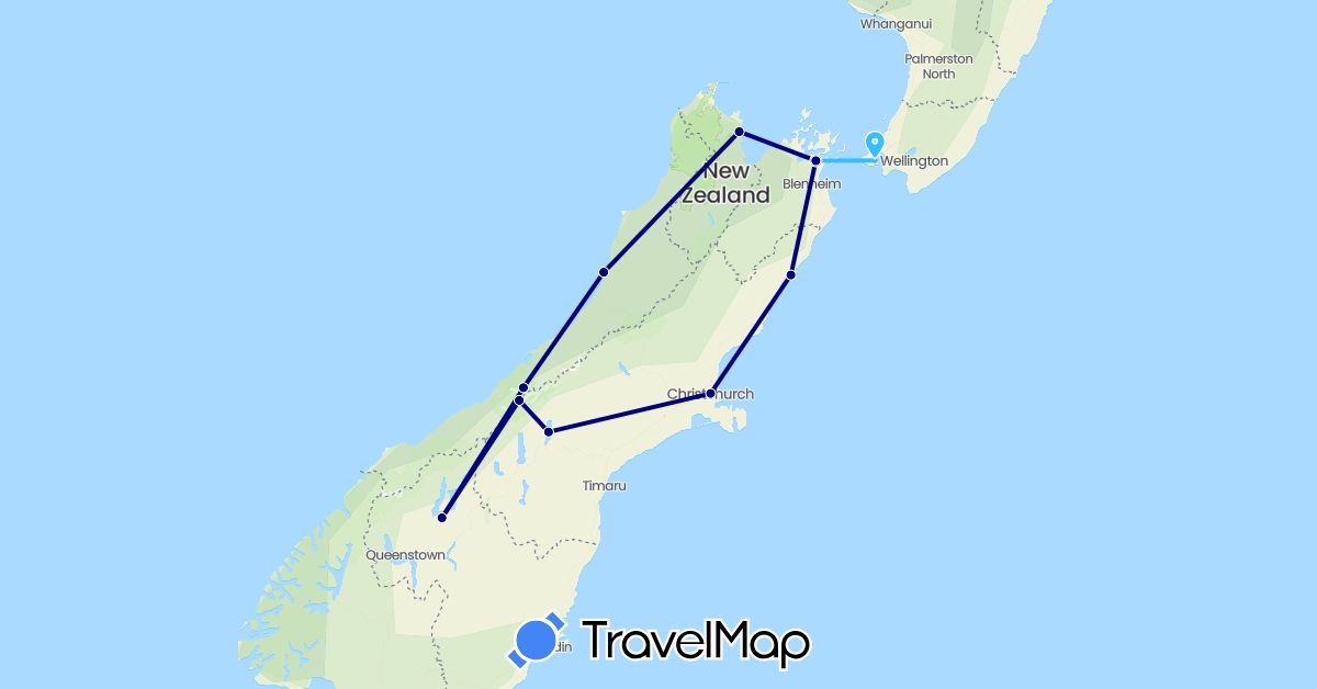 TravelMap itinerary: driving, boat in New Zealand (Oceania)